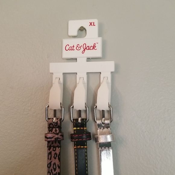 Girls 3 Belt Set Pink Leopard, Black multicolor stitch, & Metallic Silver NWT XL - Picture 2 of 9